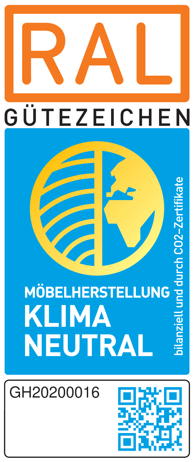 Pečať kvality RAL — klimaticky neutrálna výroba nábytku (Gütegemeinschaft Möbel, DGM)